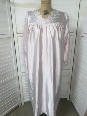 Fundamentals Nightgown Long Pink Satin Brushed Lining Sleep Shirt Small